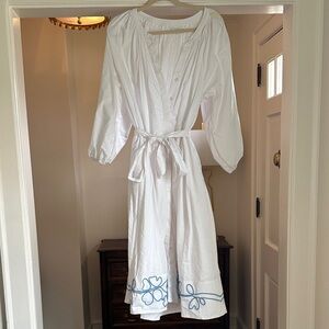 Chic White Dress with Blue Detailing